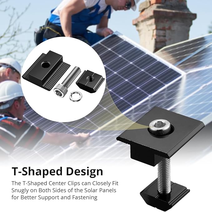Anbte 10 PCS Solar Panels Brackets 30mm/35mm, Aluminium 6 x T-Shaped Mid Clamps + 4 x End Clamps, Solar Panel Mounting Brackets for Metal, Tin, Flat, Sheet Roofs, RV, Black