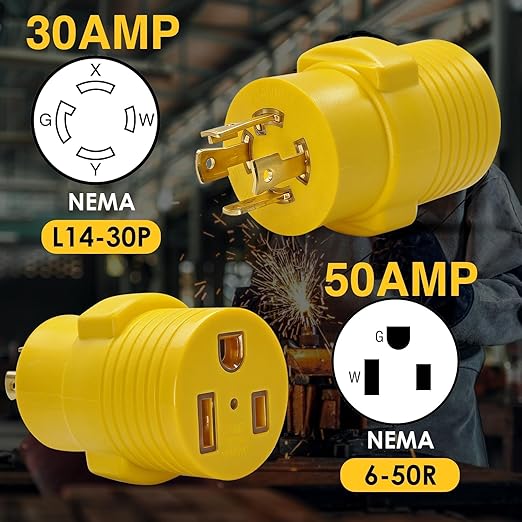 240V 50A to 30A Gen Welder Adapter, NEMA L14-30P to 6-50R 220V Welder Adapter, 30A 4-Prong/Pin Twist-Lock Plug to 50A 3-Prong/Pin Welder Outlet, Generator Welder Power Connector, ETL Listed