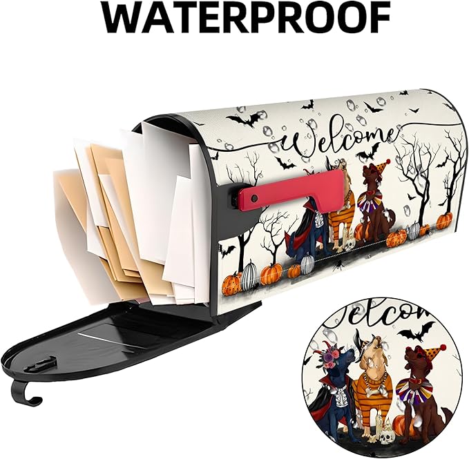 Halloween Dog Mailbox Cover Magnetic Spooky Dog Mailbox Covers Halloween Post Letter Box Cover for Garden Yard Decor 25.5x21 Inch