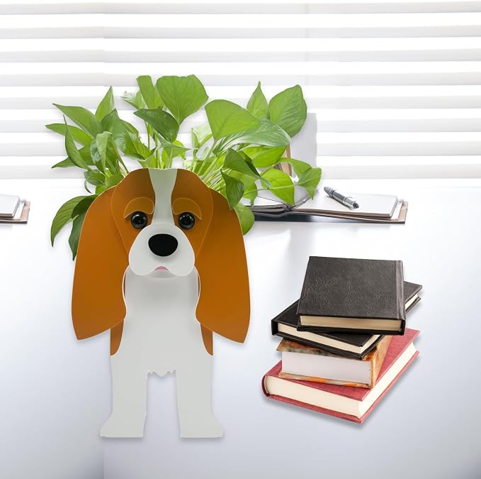 Brown King Cavalier Dog Planter Plant Pots,Cute Dog Flower Planter,Gifts for Pet Lovers,Unique Animal Plant Pots,Office,Indoor Outdoor Garden Decor（9.45 * 8.66 * 13.39in）