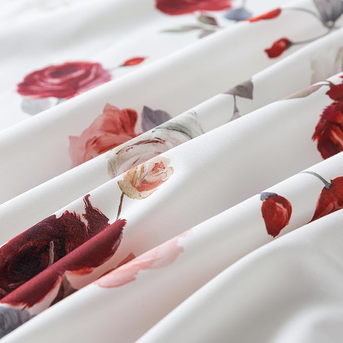 FADFAY Rose Sheets Set Full Vintage White Rose Floral Bedding Chic Red Rose Bed Sheets Shabby Farmhouse Bedding 100% Percale Egyptian Cotton 800 Thread Count Deep Pocket Fitted Sheet 4Pcs, Full Size