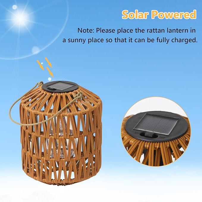 2 Pack Solar Lanterns Outdoor Waterproof, Rattan Solar Lights for Yard, Outdoor Garden Lights, Hanging Lanterns Decorative Birthday Gifts for Mom Grandma, Outdoor Lanterns for Porch, Patio, Pathway