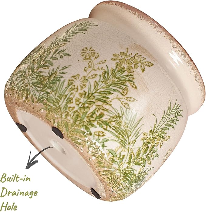 Xiaan Jiaju Cottagecore Ceramic Vase and Planter, Small Herb Pots with Drainage for Indoor Plants, Country Rustic Flower Pot for Kitchen Windowsill Tabletop, Farmhouse Home Decor Gift, Cottage Fern