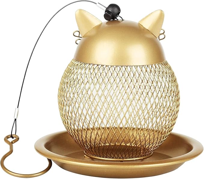 CEDAR ALPHA Cat Grandpa Wild Bird Feeder Squirrel Proof Hanging Bird Feeder for Outside, Peanut and All Kinds of Seeds,Yard Garden Decor,Set of 2, Color: Gold