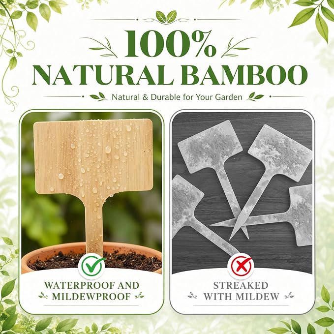 Hicarer 30 Pcs 11.74" x 6" Extra Large Bamboo Garden Markers, Natural Wood T-Type Large Plant Labels for Herbs, Flowers & Vegetables – Easy to Read Full-Size Tags for Garden Outdoor
