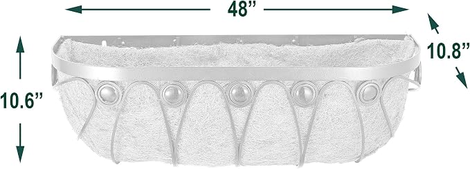 Arcadia Garden Products Hanging Window Basket Metal Trough Flower Planter with Coco Liner for Outdoor Windowsill, Railing, Patio, Garden, Balcony, Fence, 48-inch