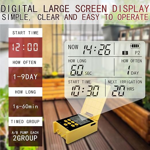 Solar Powered Dual Pump Drip Irrigation Kit,Child Lock 2 Group Automatic Watering System with Rain Sensing Digital Display Screen for Garden Patio Balcony Vacation (for 20 Pot Plants)