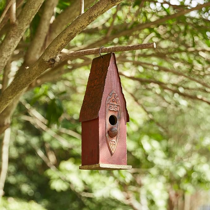 Glitzhome Bird Houses for Outside, Hand Painted Distressed Wooden Bird House for Outdoors, 13.25" H Hanging Birdhouse Bluebird House for Hummingbird,Sparrow,Wren Finch