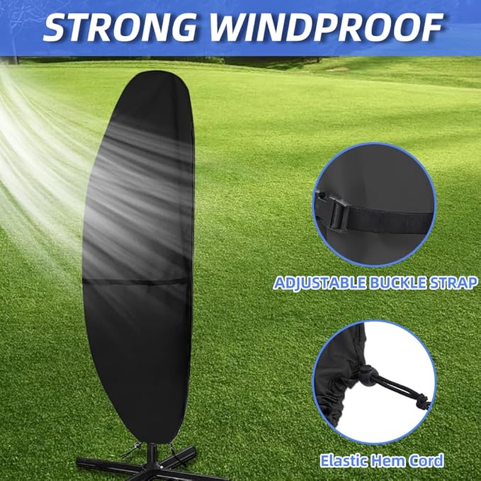 Patio Umbrella Parasol Cover - 600D Waterproof, Cantilever Offset Umbrella Cover with Sturdy Zipper, Anti-UV Outdoor Umbrella Cover Fits for 7.5-11.5 Feet（Black）