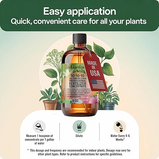 Gardenera Premium 10-10-10 All Purpose Liquid Plant Food - Professional Grade Garden Fertilizer Concentrate for Lawns, Trees, Plants, Vegetables, Fruits & Flowers - Makes 192 Gallons - (32 OZ)