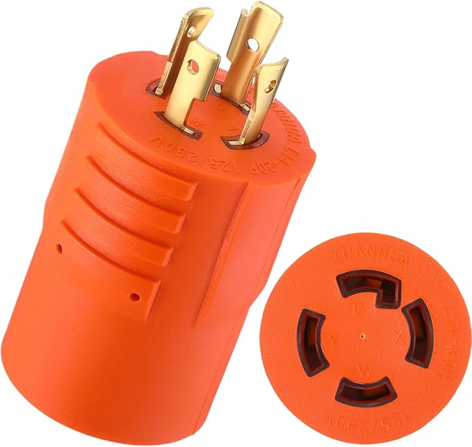 Kanayu NEMA L14-20P to L14-30R 20Amp to 30Amp Generator Adapter4 Prong Locking Generator 20Amp Male Plug to 30Amp Female Receptacle Adapter(Orange)