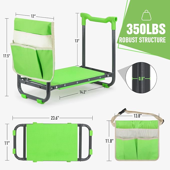Altdorff Garden Kneeler and Seat Heavy Duty with 10.2” Wider Soft Pad, Portable Folding Stool for Gardening with Extra Hand Pruner, Sturdy Garden Kneeling Bench for Senior Help Stand, Green