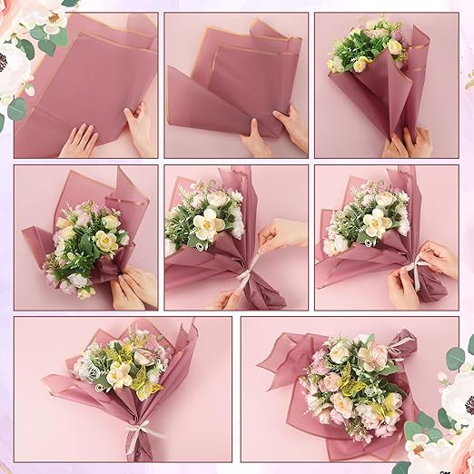 Qilery 243 Pcs Flower Bouquet Wrapping Paper Waterproof Floral Wrapping Paper Florist Supplies with Butterfly Decoration Crowns Ribbons Bouquet Pin Glue for DIY Craft (Stylish Color)