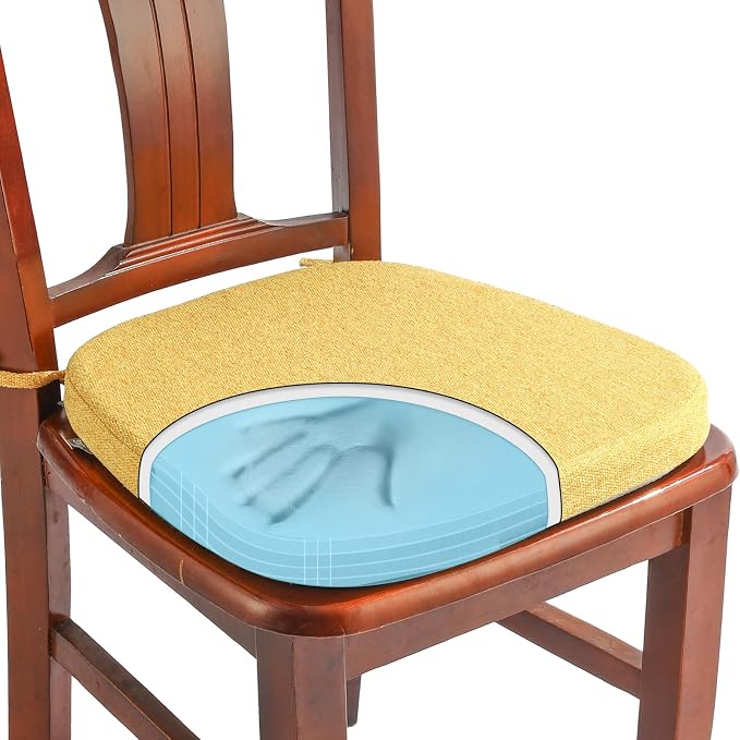 SINOSSO 1 Pack Memory Foam Chair Cushions for Dining Chair, Friendly Woven Fabric 16" U-Shape Comfortable Kitchen Chair Pad, Removable Slip Resistant Seat Cushion (1 Piece, Yellow)