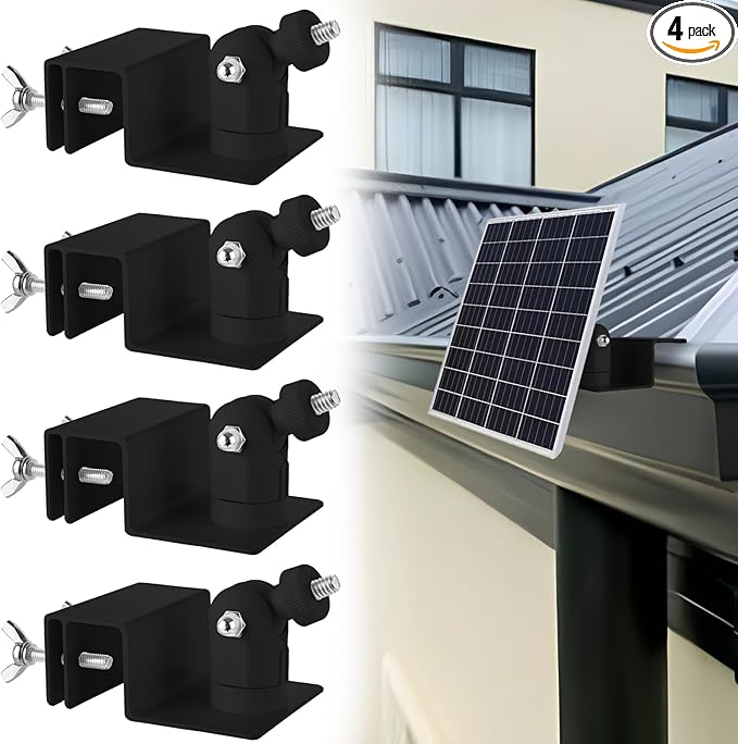 4 PCS Universal Solar Panel Gutter Mount for Small Solar Panels Black Aluminum Alloy Mounting Brackets Compatible with Ring Arlo Blink and 2W-3W Solar Boards