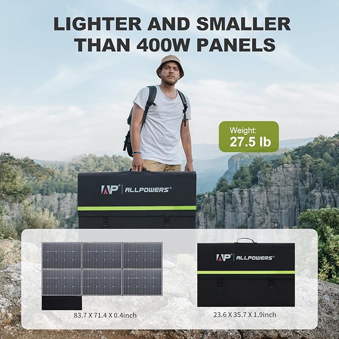 ALLPOWERS SP039 600W Foldable Solar Panel, 24% Efficient IP66 Waterproof for RV Camping Home & 12V Systems, Compact Portable Design