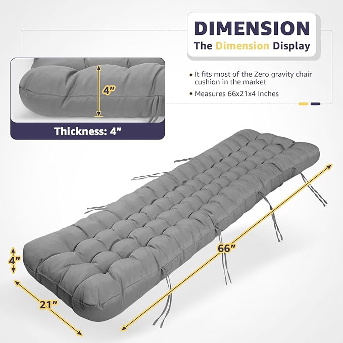 Chaise Lounge Cushions Lounge Chair Cushion Waterproof Thickened 66 x 21 x 4 Inch Lounge Chair Cushion for Outdoor Indoor Home Office