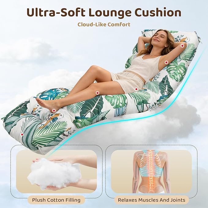 Waterproof Outdoor Lounge Chair Cushions 74.8 x 22 x 4.7 Inches，Chaise Lounge Chair Cushions Replacement for Outdoor Furniture with Ties, Thickened Patio Pool Bench Lounge Chair Cushions