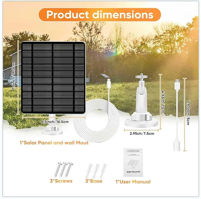 Solar Panel Compatible Camera Type C USB Port, with 9.8ft Cable, for Spotlight Cam Plus/Pro (Battery) Stick Up Cam/Pro Spotlight Cam Battery, IP66 Waterproof -2Pack
