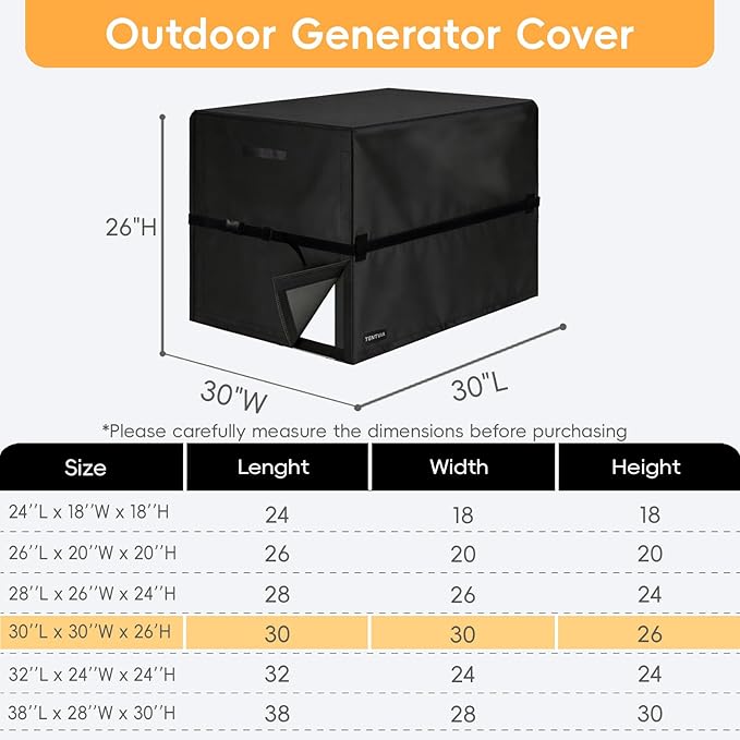 Universal Generator Cover 24 to 38 Inches 600D Heavy Duty Oxford. Dustproof and Waterproof Protection for Most 1500-15000W Generators, Black