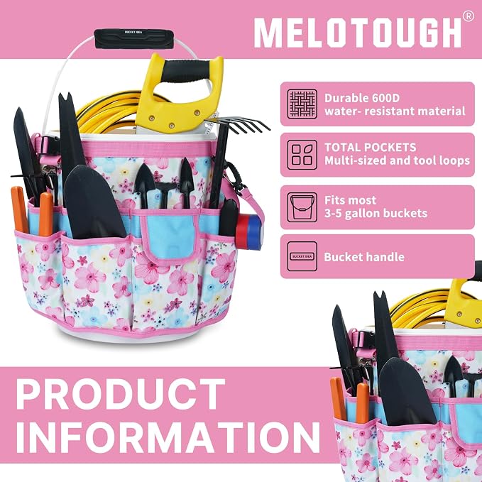 MELOTOUGH Bucket Caddy Organizer Bucket Tool Organizer for Garden Tools Fit 3.5 to 5 Gallon Bucket, Garden Kneeling Pad, 1" Thick Soft NBR Foam Kneeling Pads for Gardening, Cleaning, Work