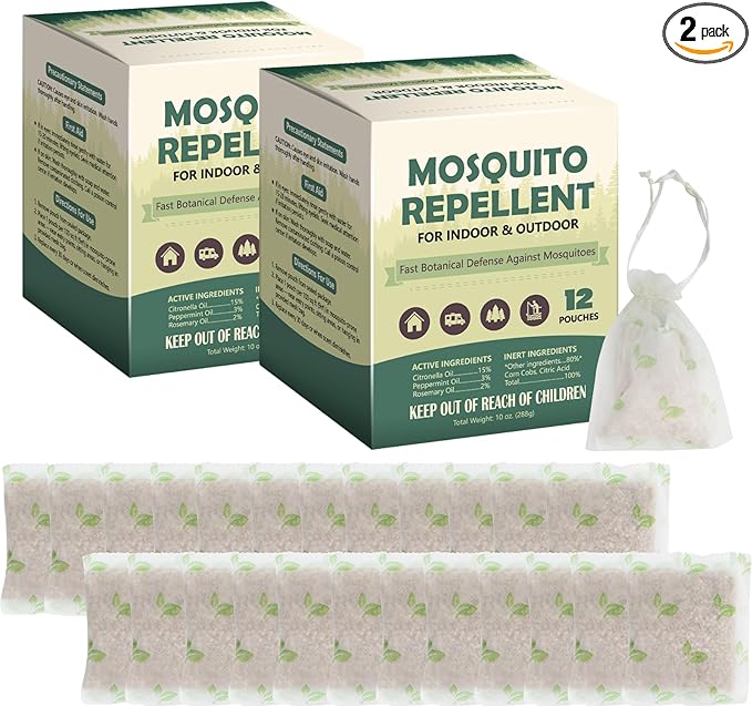 24 Pcs Mosquito Repellent for Patio, Plant-Based Mosquito Repellent Pouches, Mosquito Control Indoor Outdoor, Pet-Friendly Mosquito Deterrent for Home Patio Camping Fishing