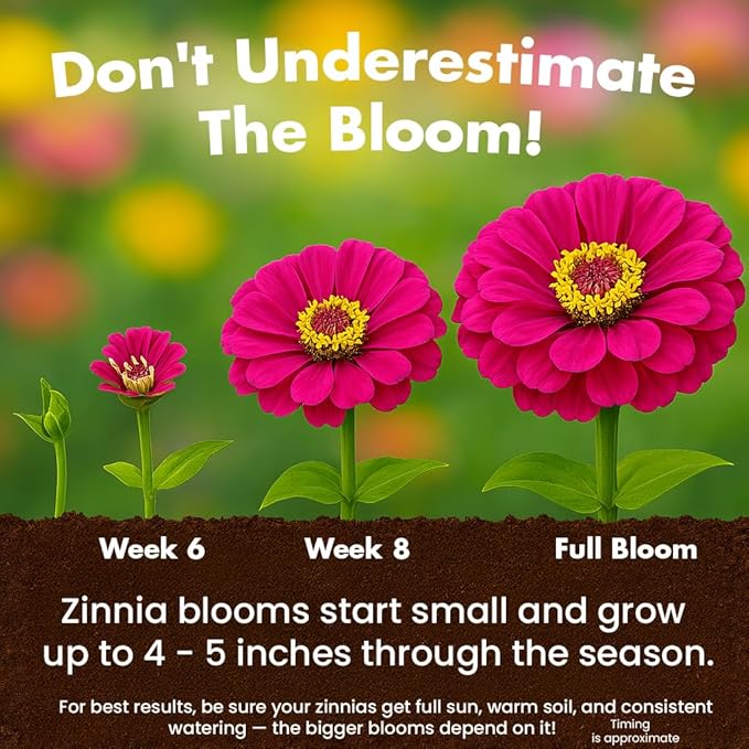 NatureZ Edge Zinnia Seeds for 2026 Planting Outdoors, Over 16,500 Flower Seeds, 1/4 lb, Non GMO Made in USA, Bulk Semillas De Flores para Sembrar, California Giants, Easy to Grow Zinnia Seed Mix