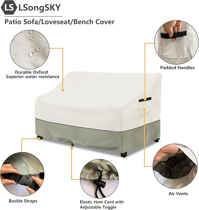 Outdoor 2-Seater Loveseat Cover,Patio Sofa Covers Fits up to 58W x 32.5D x 31H Inches,100% Waterproof Heavy Duty Patio Furniture Covers,Beige & Gray-Green