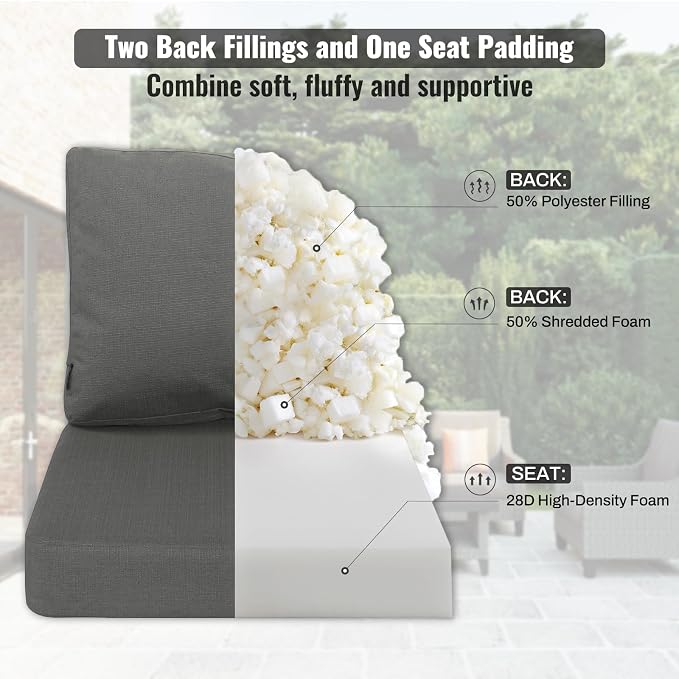 Favoyard Deep Seat Patio Cushions 24 × 24 inch Rainproof & Fadeness Furniture Cushion Set for Outdoor Chair Couch with Polyester-Linen Fabric & Removable Cover, Hidden Zipper and Adjustment Straps