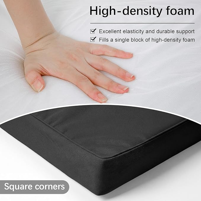 DoubleFill 2 Pcs Outdoor Ottoman Cushion 23"x19"x3" Waterproof Fade Resistant Outdoor Footstools Cushion Removable Patio Ottoman Cushions with Adjustable Fixing Strap for Stool (Black)