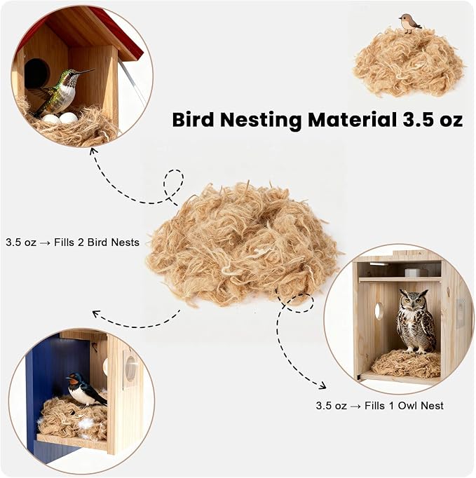 Natural Bird Nesting Materials, 4 Kinds Mixed Fibers (Jute, Hemp, Cotton, Grass), Professional Ratio Safe Nesting Pads for Budgies, Parrots, Finches, Canaries & Other Small Birds (200g/7oz)