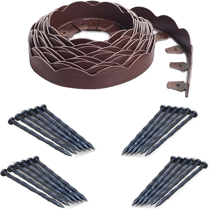 EasyFlex Scallop No-Dig Edging with Extra Anchoring Spikes - 40' Kit, Red, 3210RDE-40CXX