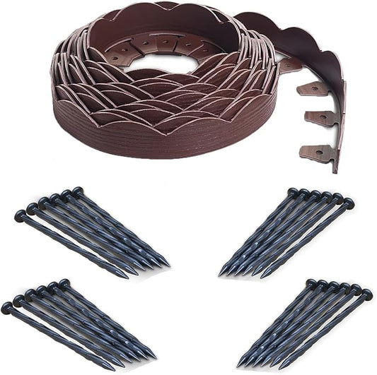 EasyFlex Scallop No-Dig Edging with Extra Anchoring Spikes - 40' Kit, Red, 3210RDE-40CXX