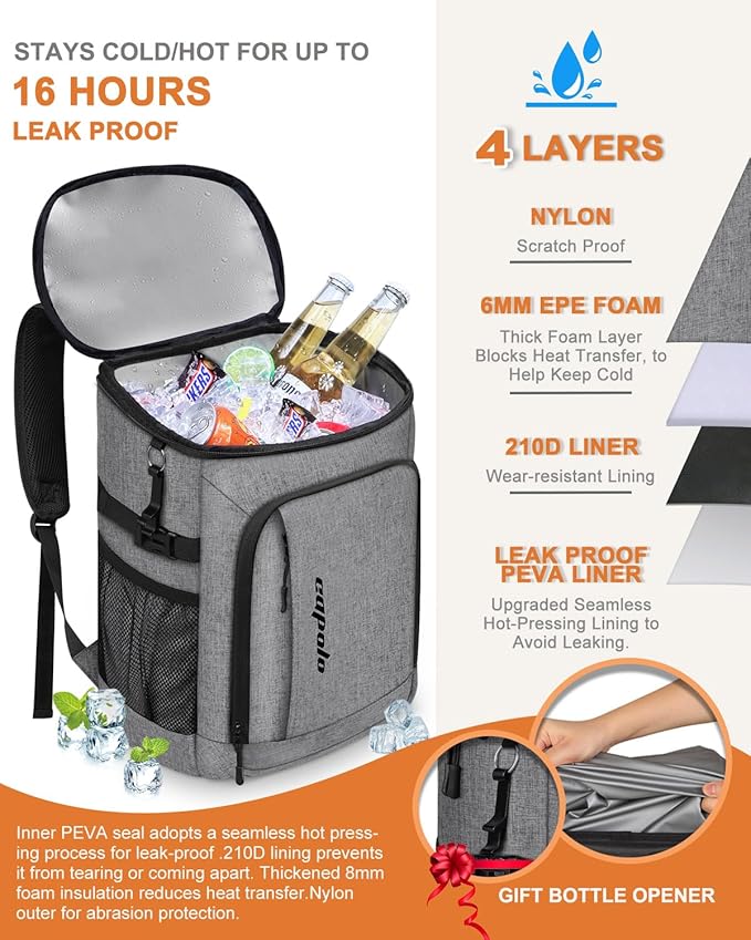 Capolo Cooler Backpack Insulated Waterproof for Women Men,36/45 Cans Lunch Backpack Coolers Leak Proof Soft Cooler Bag Ice Chest for Camping Beach