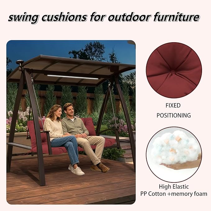 5" Thick Waterproof Porch Swing Cushion 40 x 40 in 3 Seater Replacement Outdoor Swing Cushions with Back Support Patio Swing Cushion for Outdoor Bench Furniture