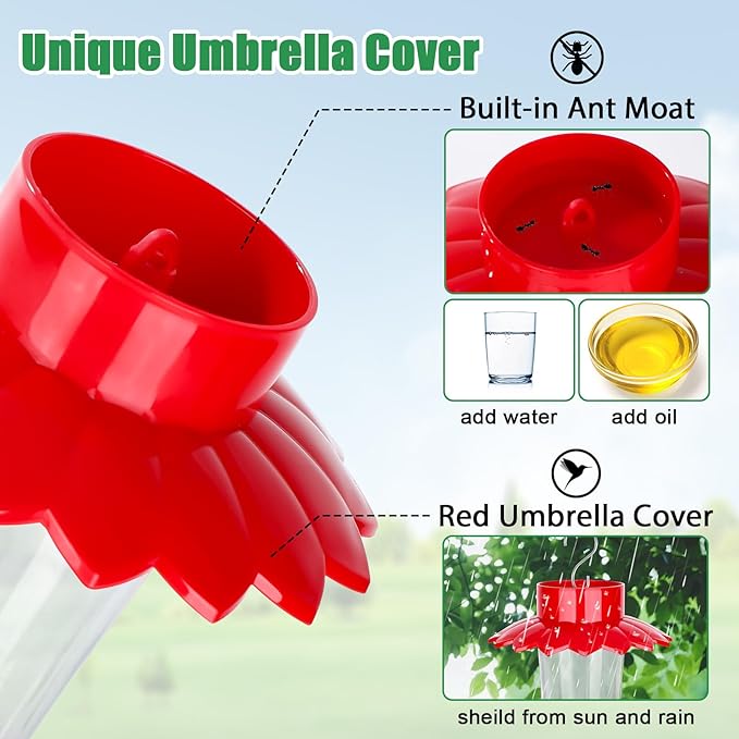 Bundle with 1 Pack Hand Blown Glass Hummingbird Feeders&2 Pack Plastic Hummingbird Feeders for Outdoors