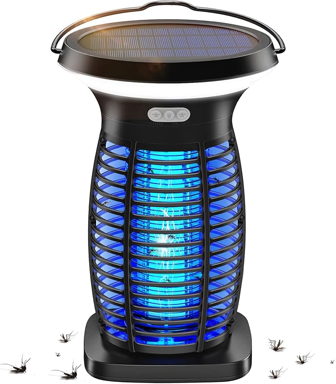Solar Bug Zapper Outdoor,Rechargeable & Solar Powered,4200V High Voltage for Effective Mosquito & Multi-Insect, Pet/Child Safe with UV Light,Waterproof for Camping Courtyard Indoor Outdoor