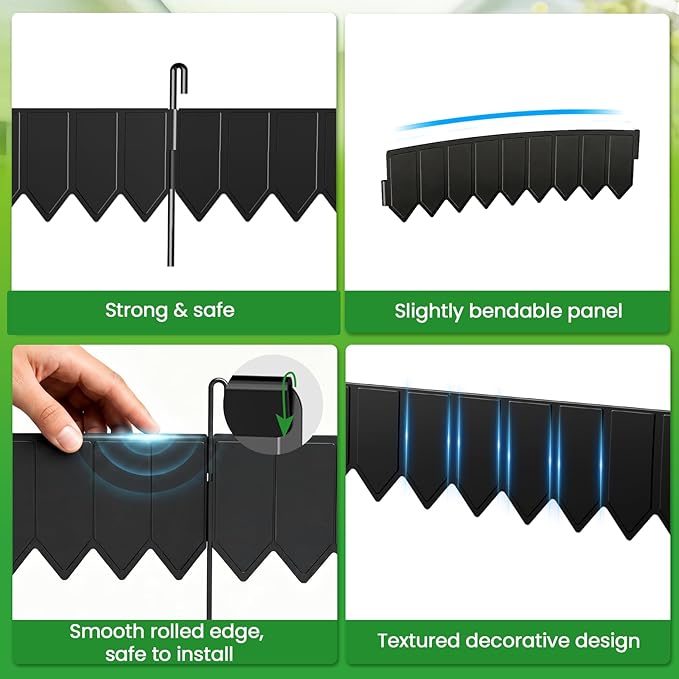 15 Panels Modular Metal Garden Edging 3.2in (H) x 20 ft (L)–Landscape Edging with 16 Stakes, Adjustable 0-270°for Curved Lawn & Flower Bed Borders, No Dig Metal Edging for Landscaping (Black)