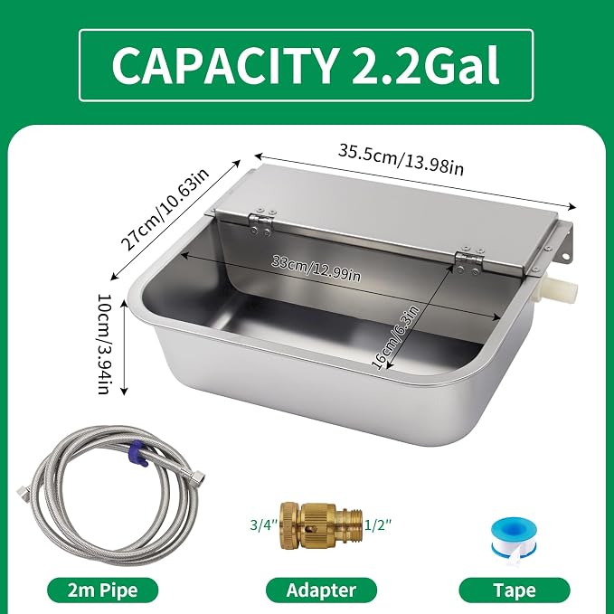 Automatic Dog Water Dispenser 8.3L/2.2Gal Auto-Fill Large Pet Water Bowl Hanging Indoor and Outdoor Large Waterer for Horse, Livestock Chickens