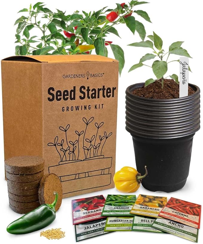 Pepper Seeds Variety Pack Indoor Pepper Growing Kit Our Pepper Seeds Kit Includes Green Bell Pepper, Anaheim, Jalapeno, Cayenne, Habanero, Ancho, Seranno and Hungarian Hot Wax Peppers