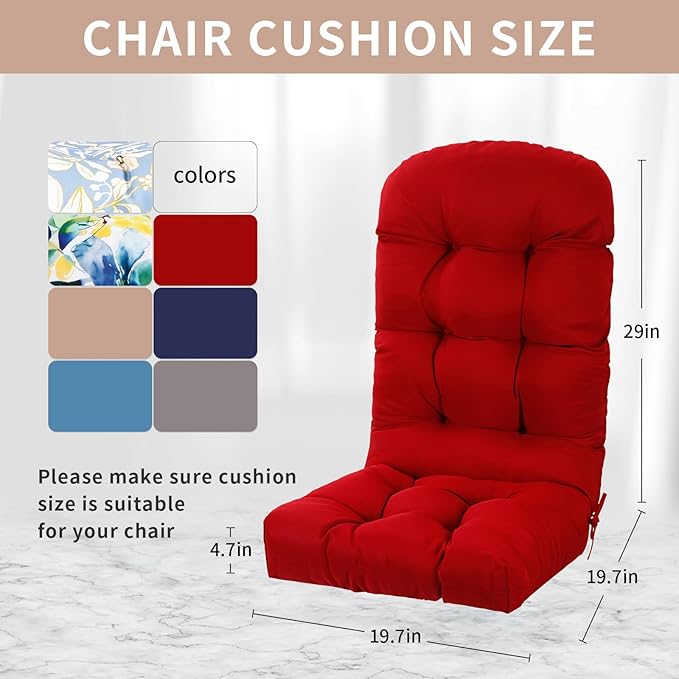Adirondack Chair Cushion, High Back Patio Chair Cushions 48 x 19.7 x 4.7 Inch, Indoor/Outdoor Thickened Rocking Chair Cushion, Fade-Resistant & Waterproof (Wine Red, Set of 1)