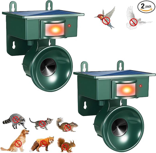 2026 Solar Ultrasonic Bird Repellent Devices Outdoor,2 Pack Bird Deterrents for Outside Patio Garden Pigeon Repellent for Balcony Keep Crows Sparrows Starlings Out of Fruit Trees,Swimming Pool,Roof