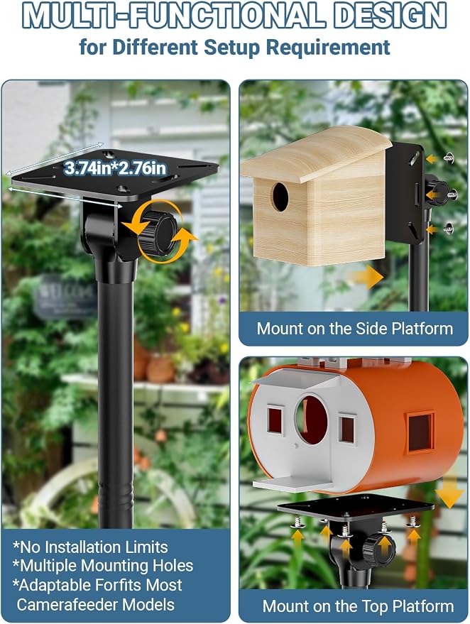 107 inch Squirrel Proof Bird Feeder Pole, Heavy Duty Bird Feeder Stand, Adjustable Tall Bird House Pole with 2 Shepherds Hooks for Backyard&Outdoor Garden Bird Houses, Cameras, Weather Station