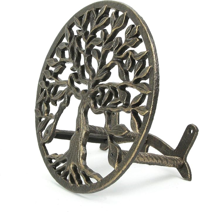 Cast Iron Tree of Life Decorative Wall-Mounted Garden Hose Hanger - Stylish Outdoor Hose Holder Décor with a 12-Inch Diameter - Weather-Resistant Aged Bronze Finish