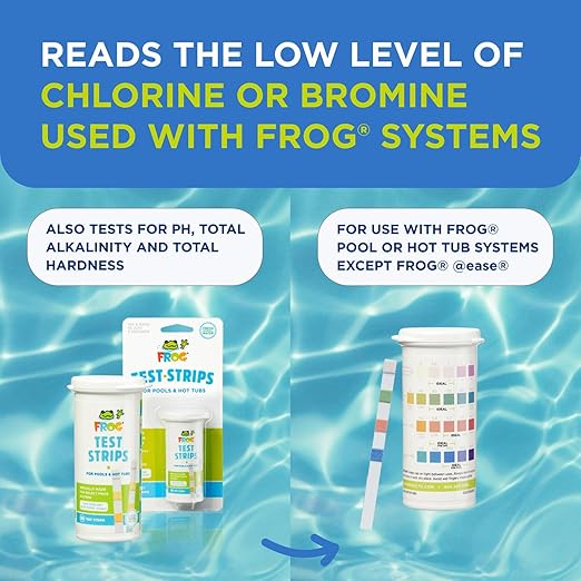 FROG Test Strips for Pools and Hot Tubs - Accurate Indicator for Free Chlorine or Bromine Levels, pH, Total Alkalinity and Total Hardness - Easy Water Testing - 50 Test Strips - 2 Pack