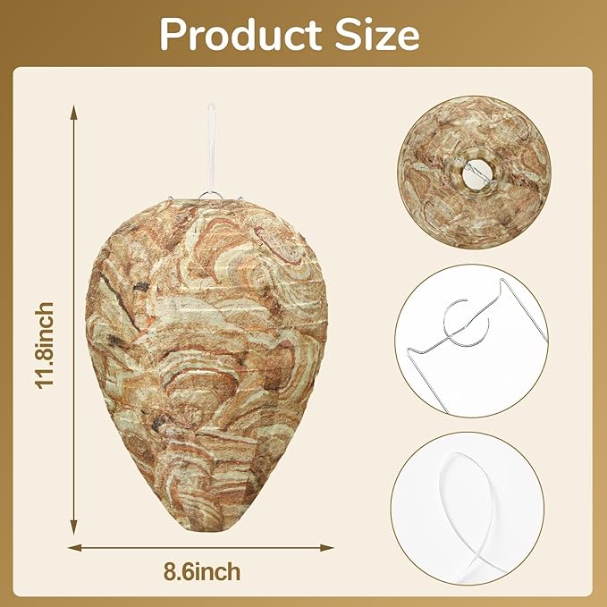 DECYOOL 6 Pack Wasp Nest Decoy Hanging Wasp for Wasps Hornets Yellow Jackets Outdoor Water-Repellent Material (Brown)