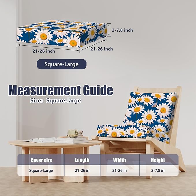 14Pcs Patio Stretch Cushion Covers, Outdoor Couch & Sofa Replacement Slipcovers for Patio Furniture Cushion Covers, Washable Reusable Furniture Protector, Square Large, Daisy Flower