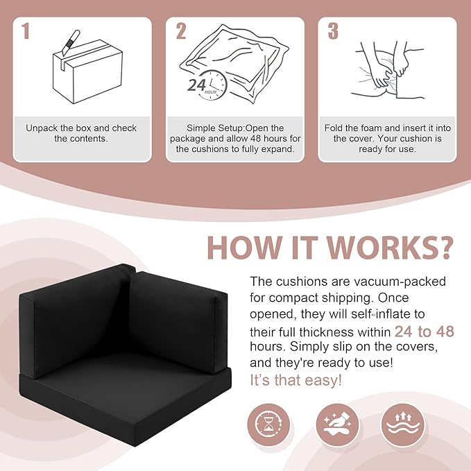 9-Piece Patio Furniture Cushions Set, Replacement Outdoor Cushions for 4-Seat Patio Sectional, Waterproof & Fade Resistant Deep Seat Cushion for Outdoor Sofa, Black