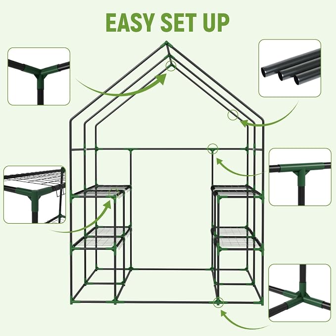 Greenhouse for Outdoors, Portable Green House, Walk in Greenhouses with Durable PE Cover, 57 x 57 x 76 inch Greenhouse with Shelves Stands,White