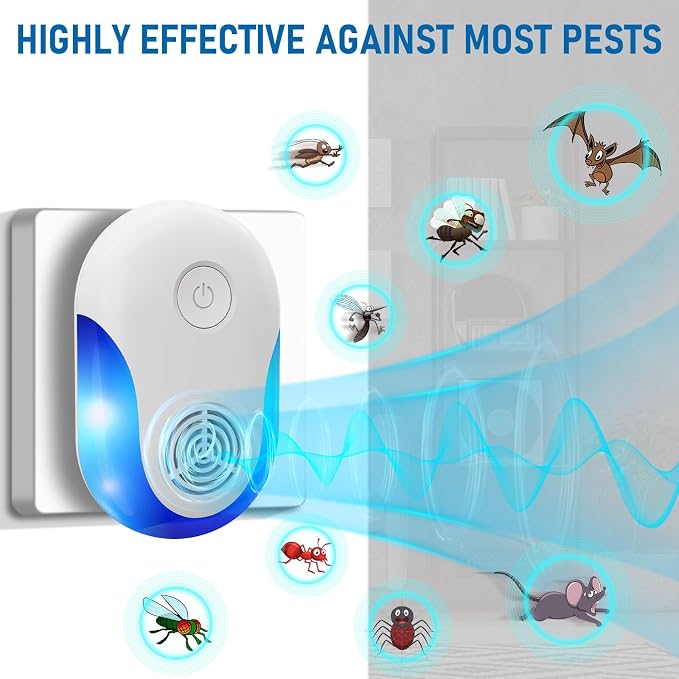 Upgraded Ultrasonic Repellent Indoor 6 Packs, Mouse Traps Insert Plug in, Insect, Roach, Rodent, Bugs, Ant, Mosquito, Mice, Spider Electronic Plug in Pest Control for House, Warehouse, Office (6)